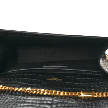 Saint Laurent Calfskin Crocodile Embossed Medium Classic Monogram Kate Tassel Satchel Black 4 of 10