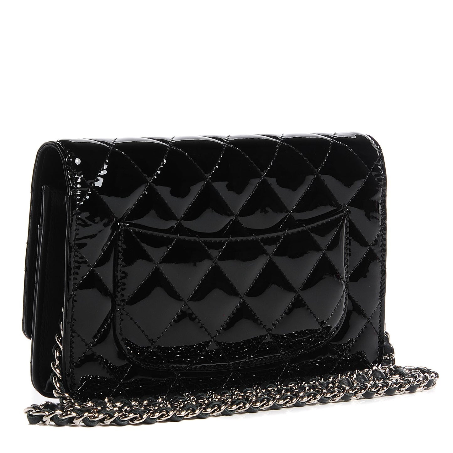 Patent Quilted Wallet On Chain WOC Black