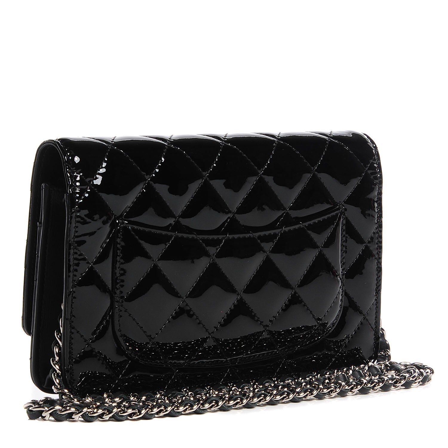 Chanel Patent Quilted Wallet On Chain WOC Black 2 of 9