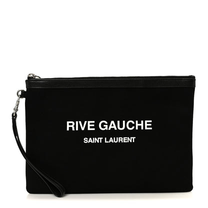 Saint Laurent Linen Canvas Rive Gauche Zipped Pouch Black 1 of 9