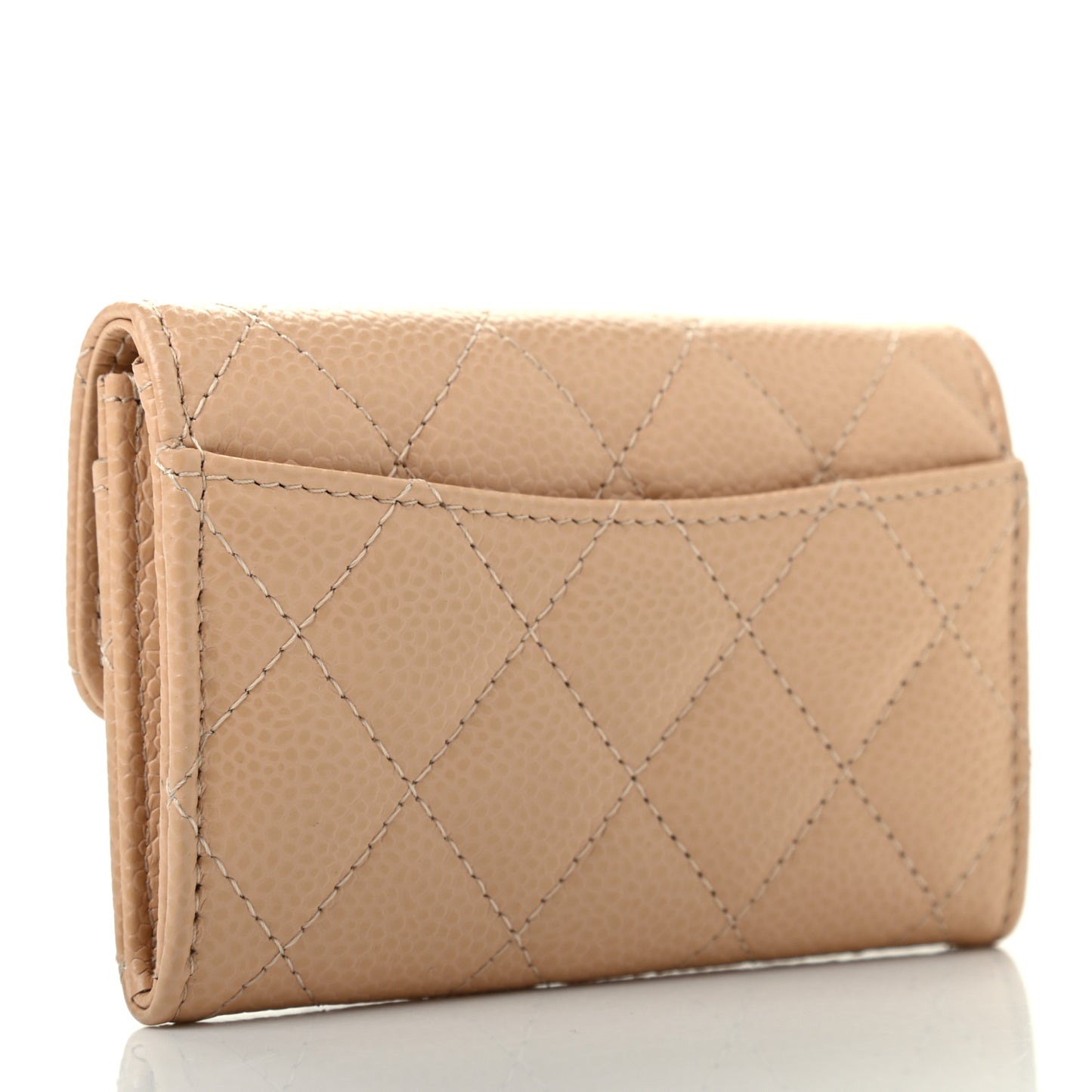 Caviar Quilted Flap Card Holder Wallet Beige