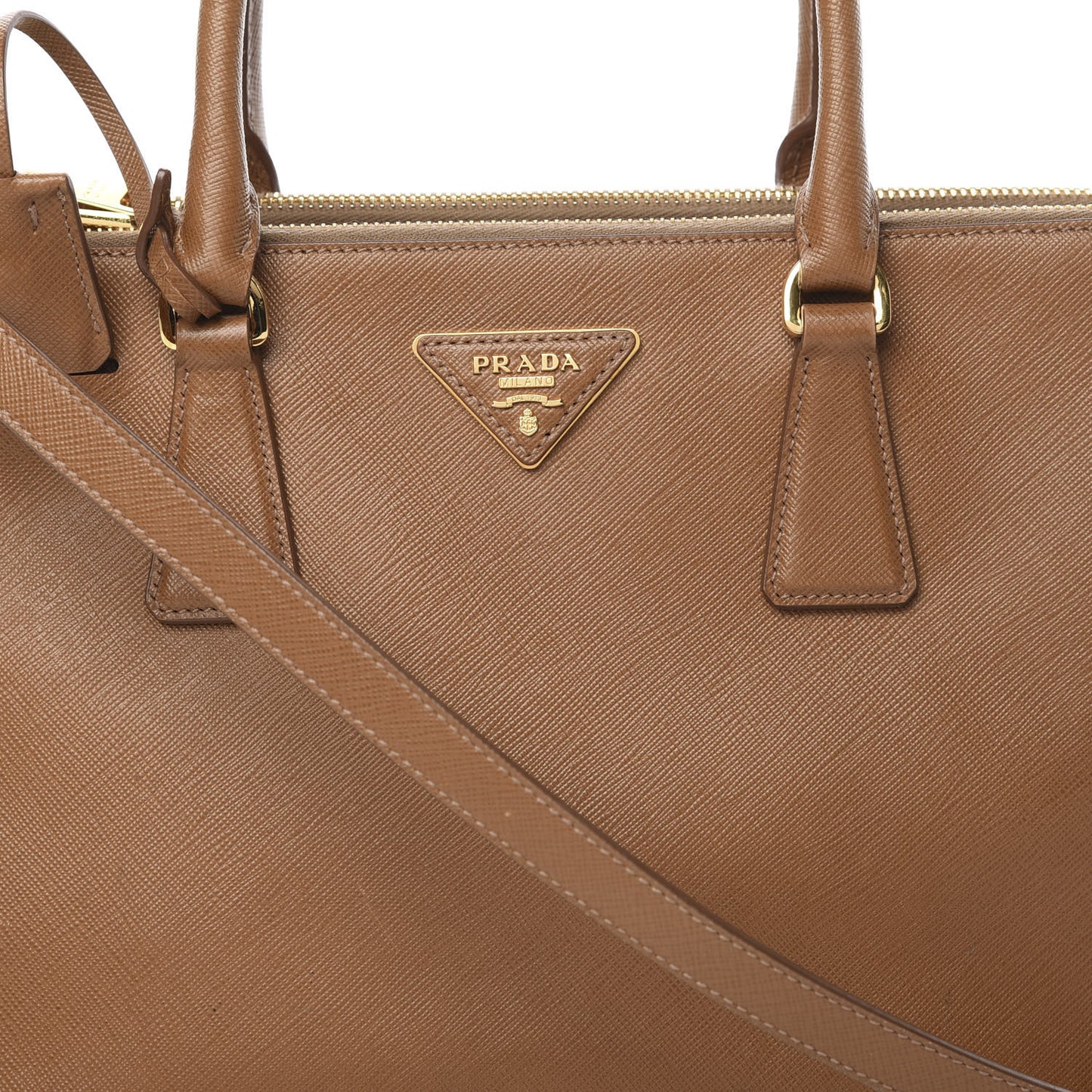 Saffiano Small Galleria Double Zip Tote Caramel