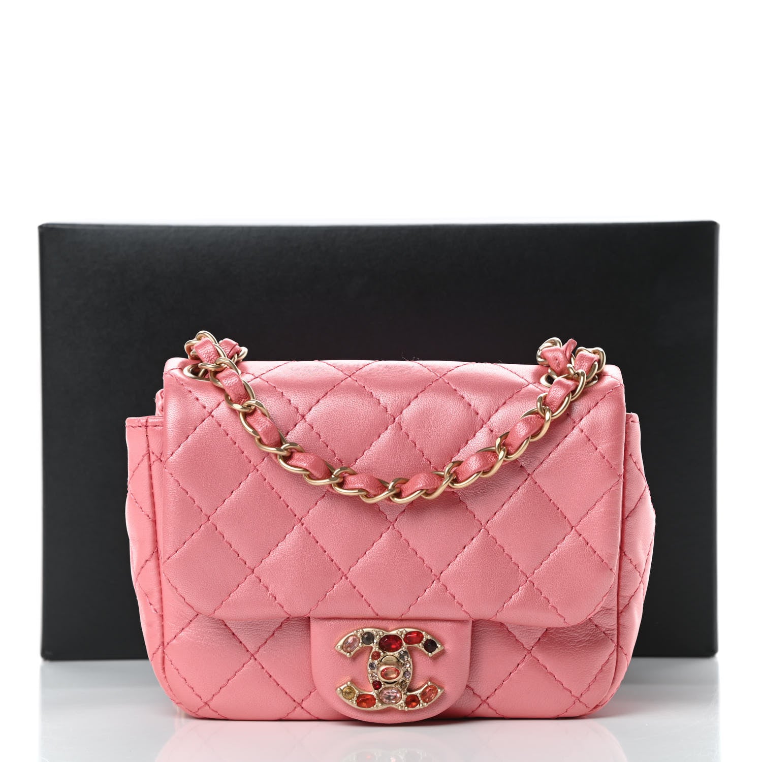 Chanel Iridescent Lambskin Quilted Precious Jewel Mini Square Flap Pink 11 of 11