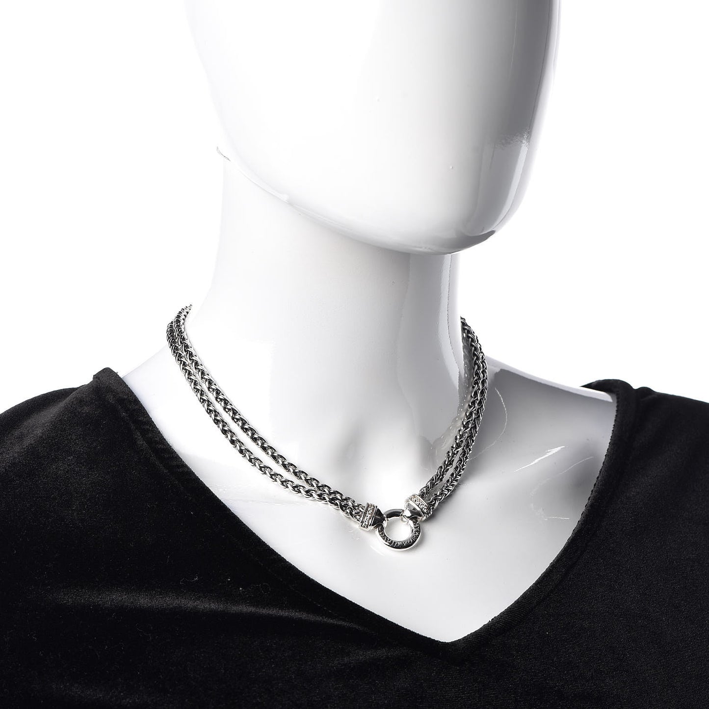 Sterling Silver Diamond 18mm Double Wheat Chain Necklace