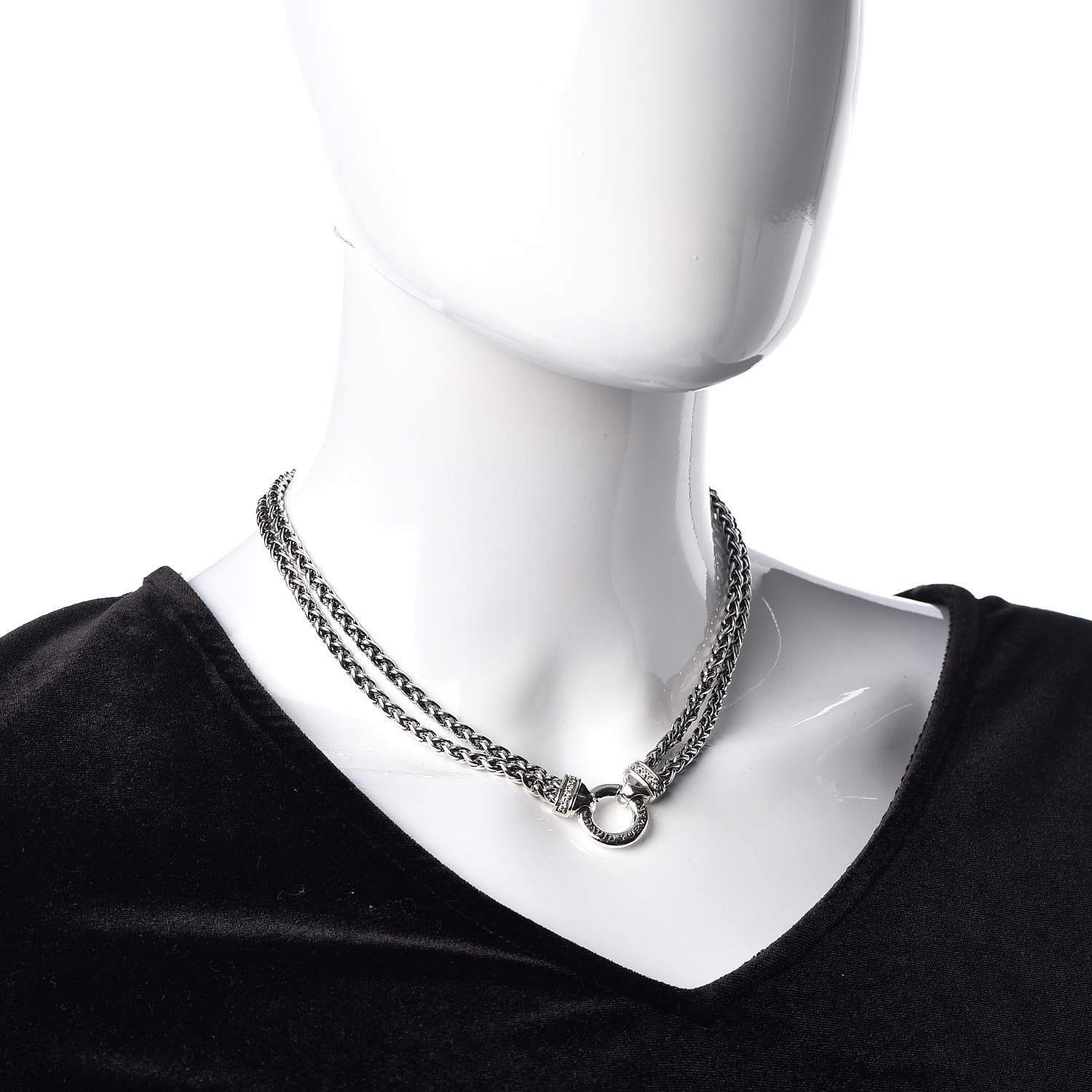 David Yurman Sterling Silver Diamond 18mm Double Wheat Chain Necklace 2 of 5