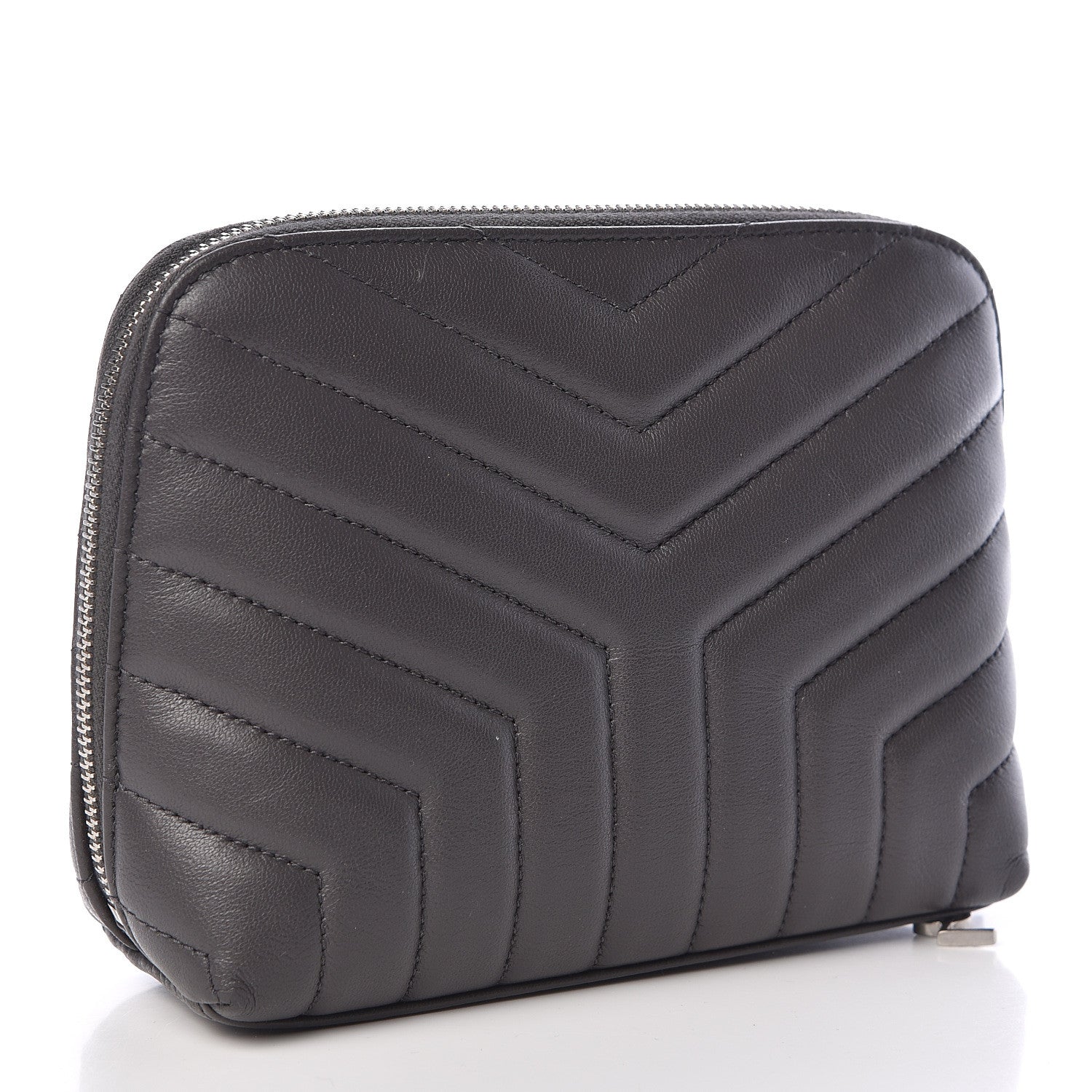 Saint Laurent Lambskin Matelasse Cosmetic Case Asphalt 3 of 8