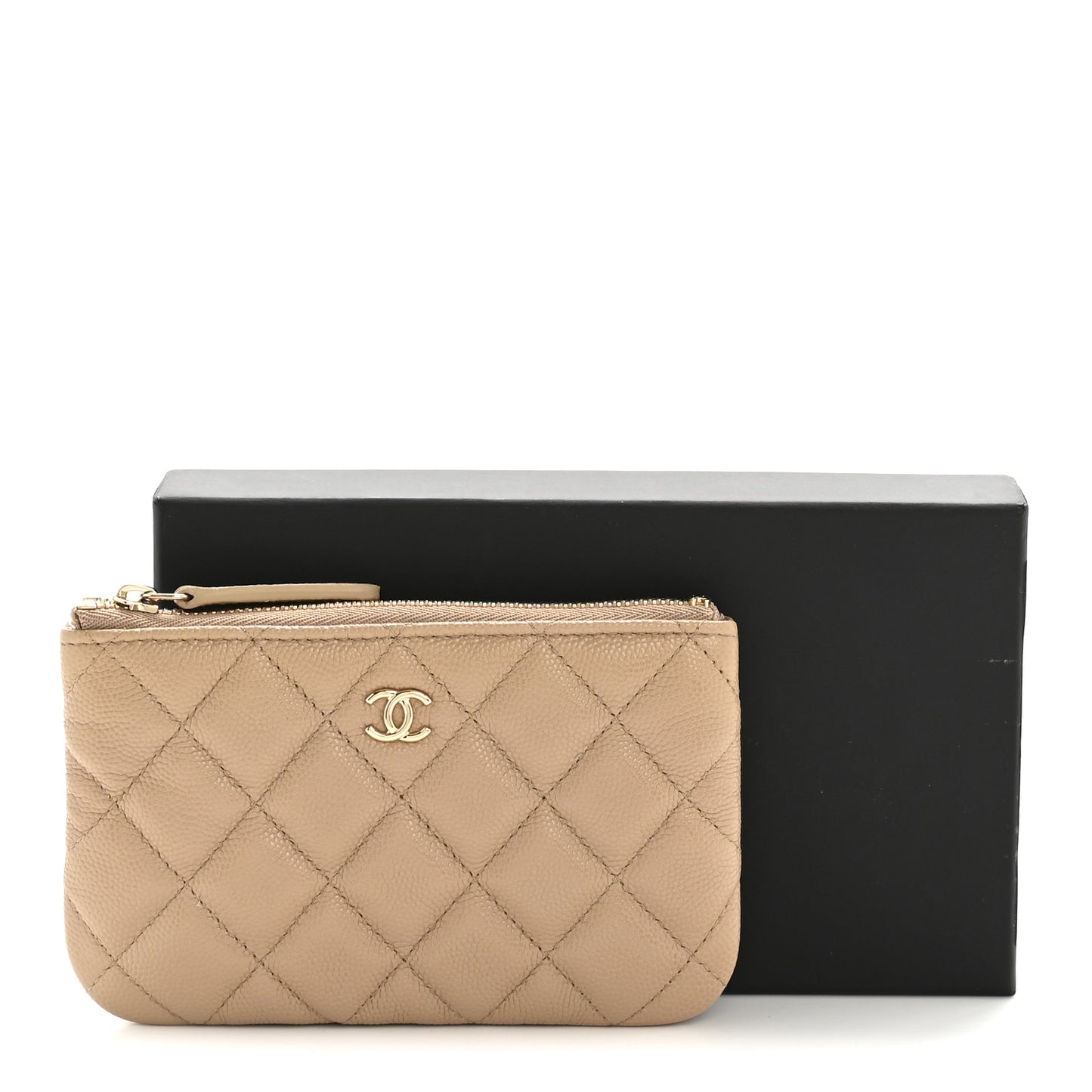 Caviar Quilted Small Cosmetic Case Beige