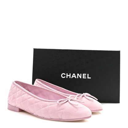 Chanel Suede Kidskin Quilted Cap Toe CC Ballerina Flats 38.5 Light Pink 9 of 9