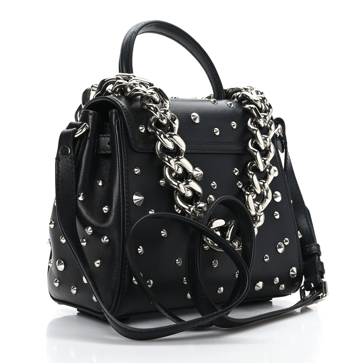 Grained Calfskin Spiked Small La Medusa Top Handle Bag Black