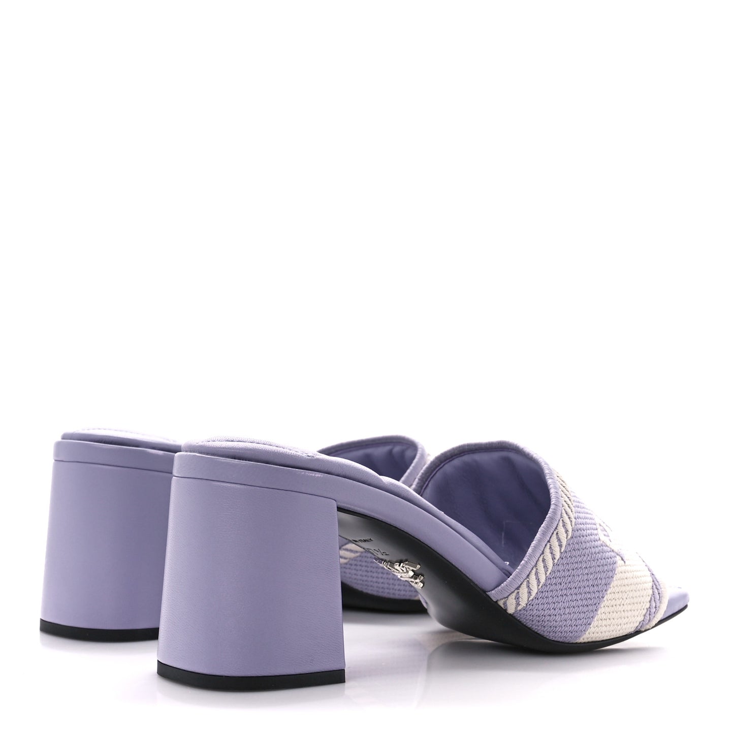 Fabric Logo Embroidered 65mm Block Heel Slide Sandals 37.5 Glicine Talco