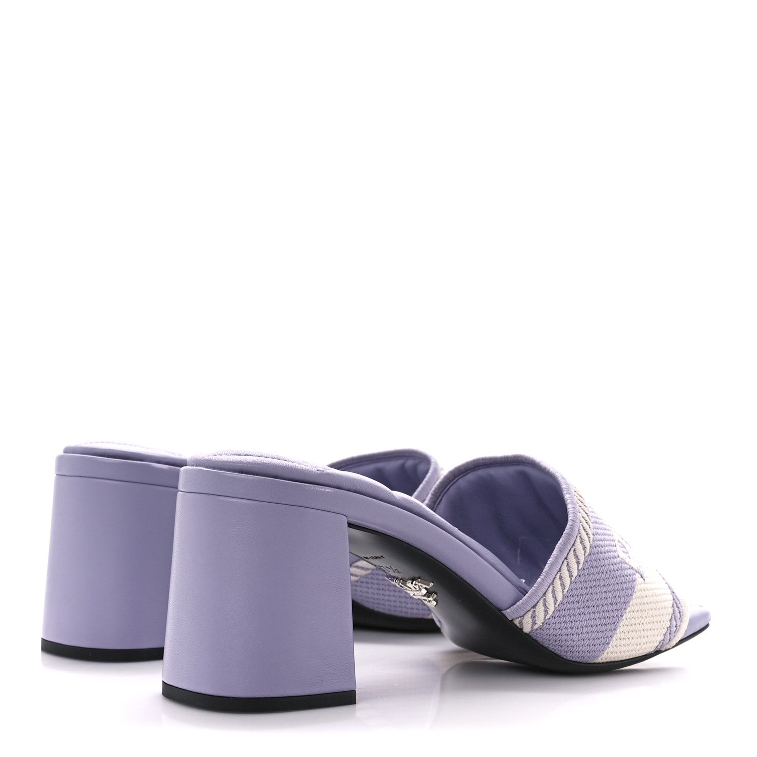 Prada Fabric Logo Embroidered 65mm Block Heel Slide Sandals 37.5 Glicine Talco 4 of 8