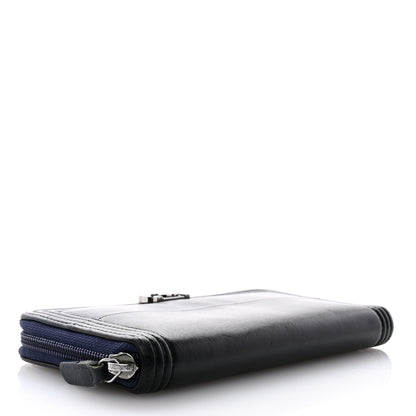 Chanel Calfskin Large Bi-Color Zip Around Boy Wallet Black Navy 4 of 11