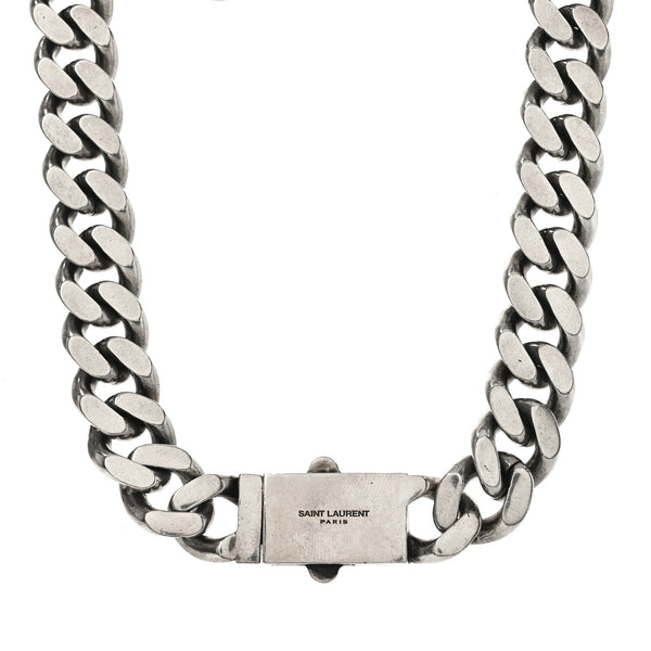Saint Laurent Metal Curb Chain Necklace Oxidized Silver 1806769