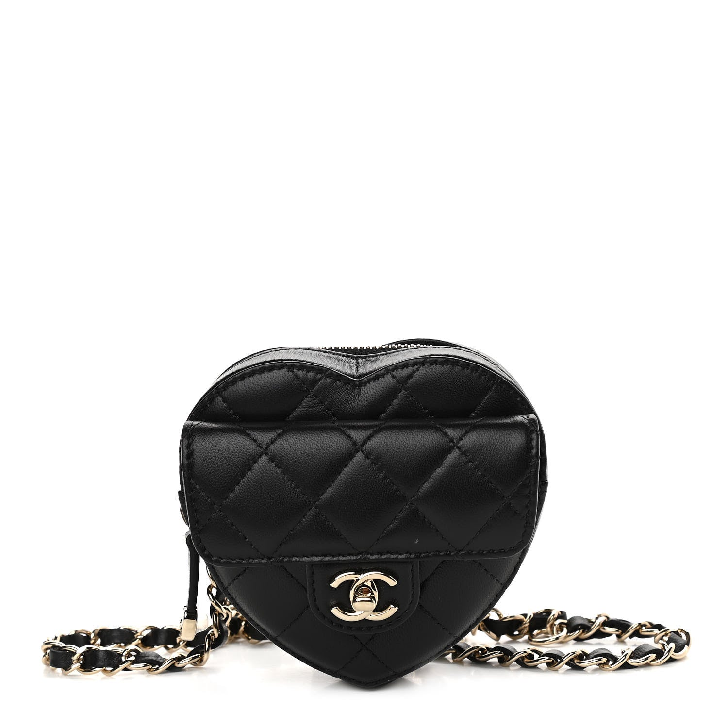 Chanel Lambskin Quilted CC In Love Heart Waist Belt Bag With Chain Black 1 of 11