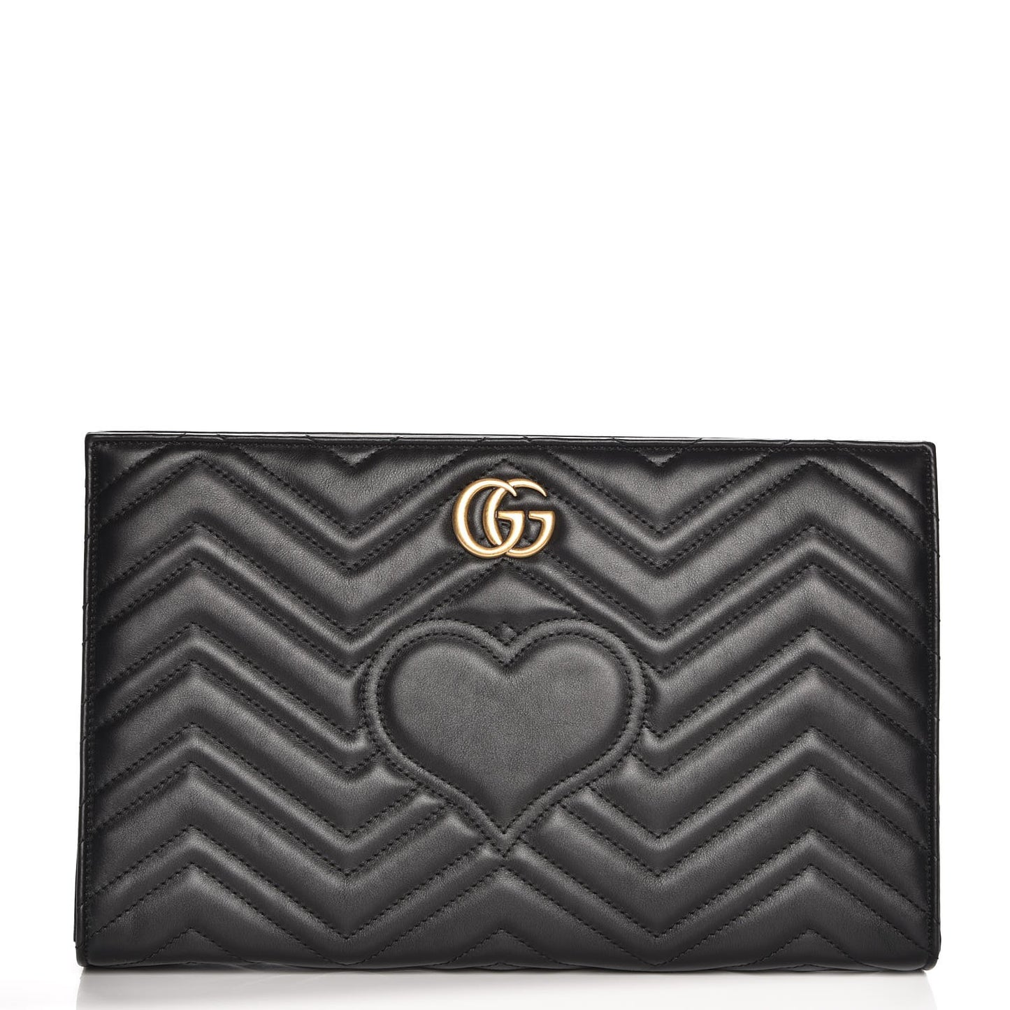 Calfskin Matelasse Chevron Heart GG Marmont Clutch Black
