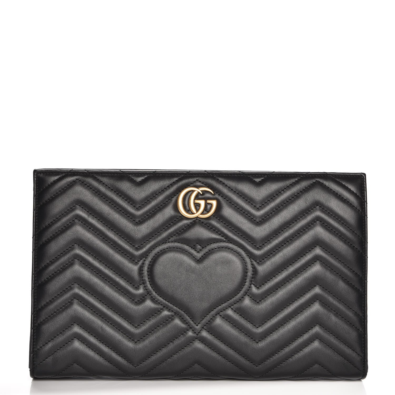 Gucci Calfskin Matelasse Chevron Heart GG Marmont Clutch Black 1 of 7