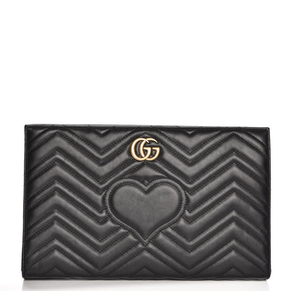 Gucci Calfskin Matelasse Chevron Heart GG Marmont Clutch Black 1 of 7