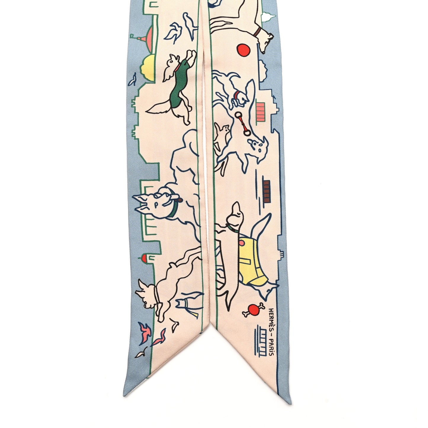 Silk Les Chiens Parisiens Twilly Creme Bleu Vert