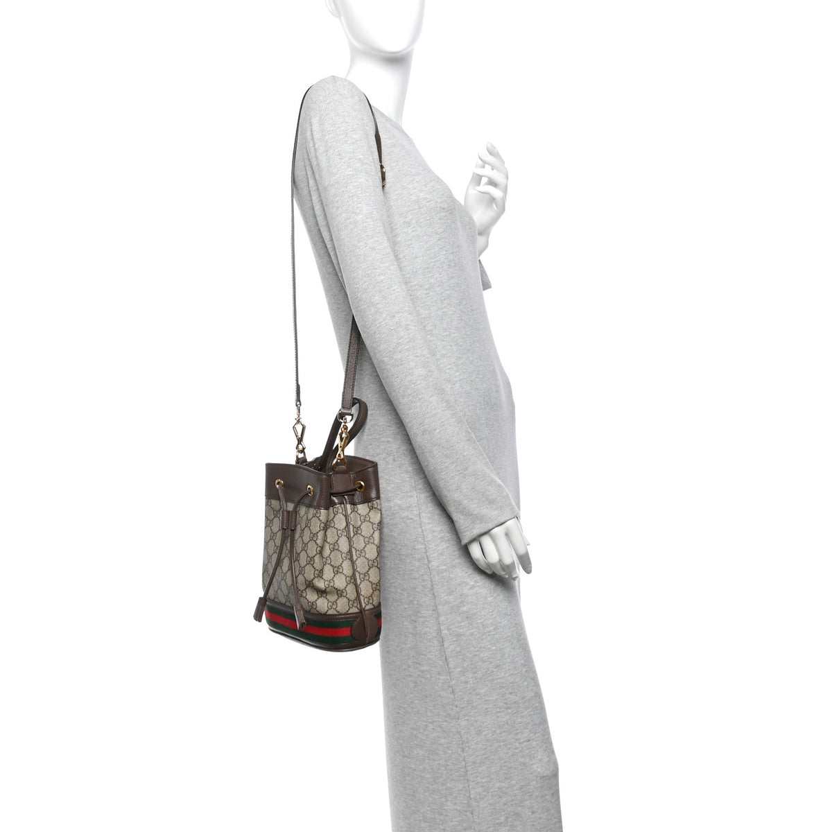 GG Supreme Monogram Web Small Ophidia Bucket Bag Brown