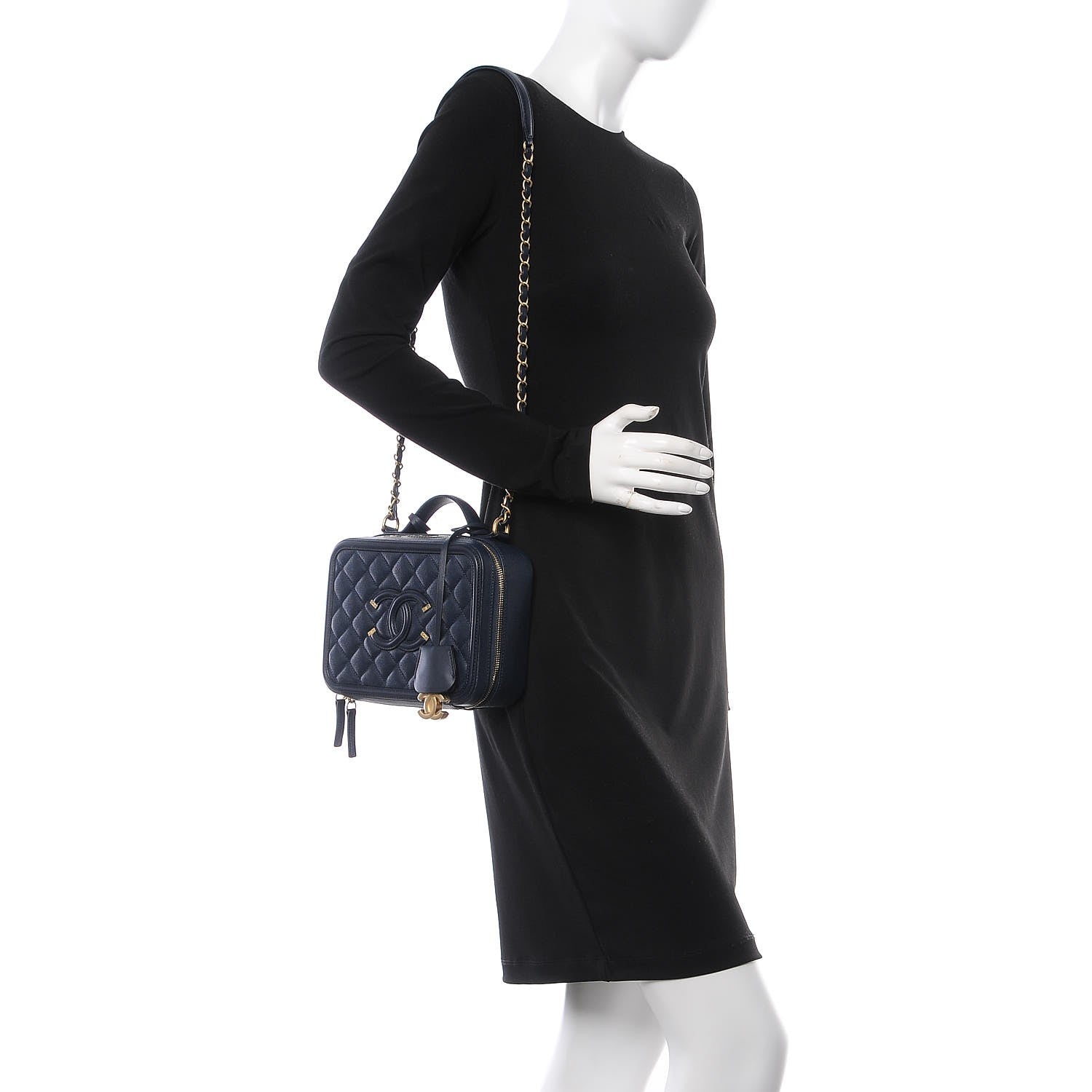 Chanel Caviar Quilted Medium CC Filigree Vanity Case Navy 2 of 7