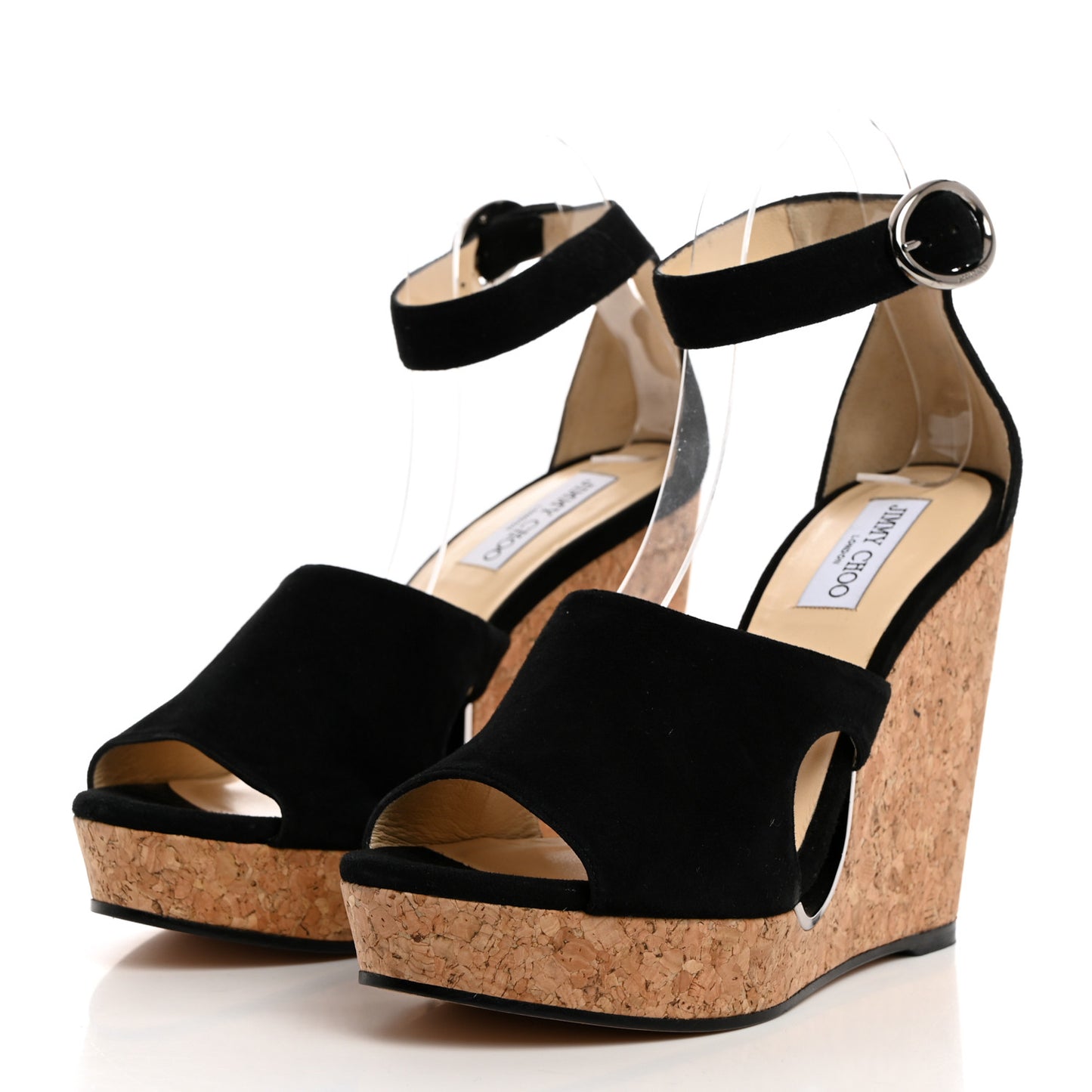 Suede Cork Neyo 120 Wedge Sandals 41 Black