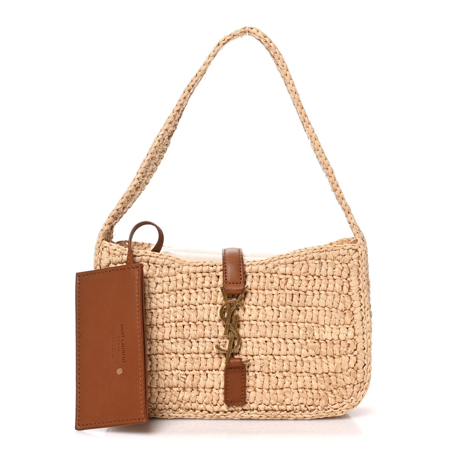 Saint Laurent Raffia Calfskin Le 5 A 7 Mini Hobo Natural Brick 2 of 9