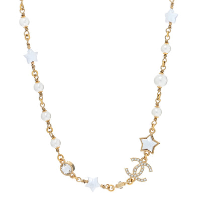 Chanel Metal Crystal Pearl CC Star Gold Pearly White 1 of 4