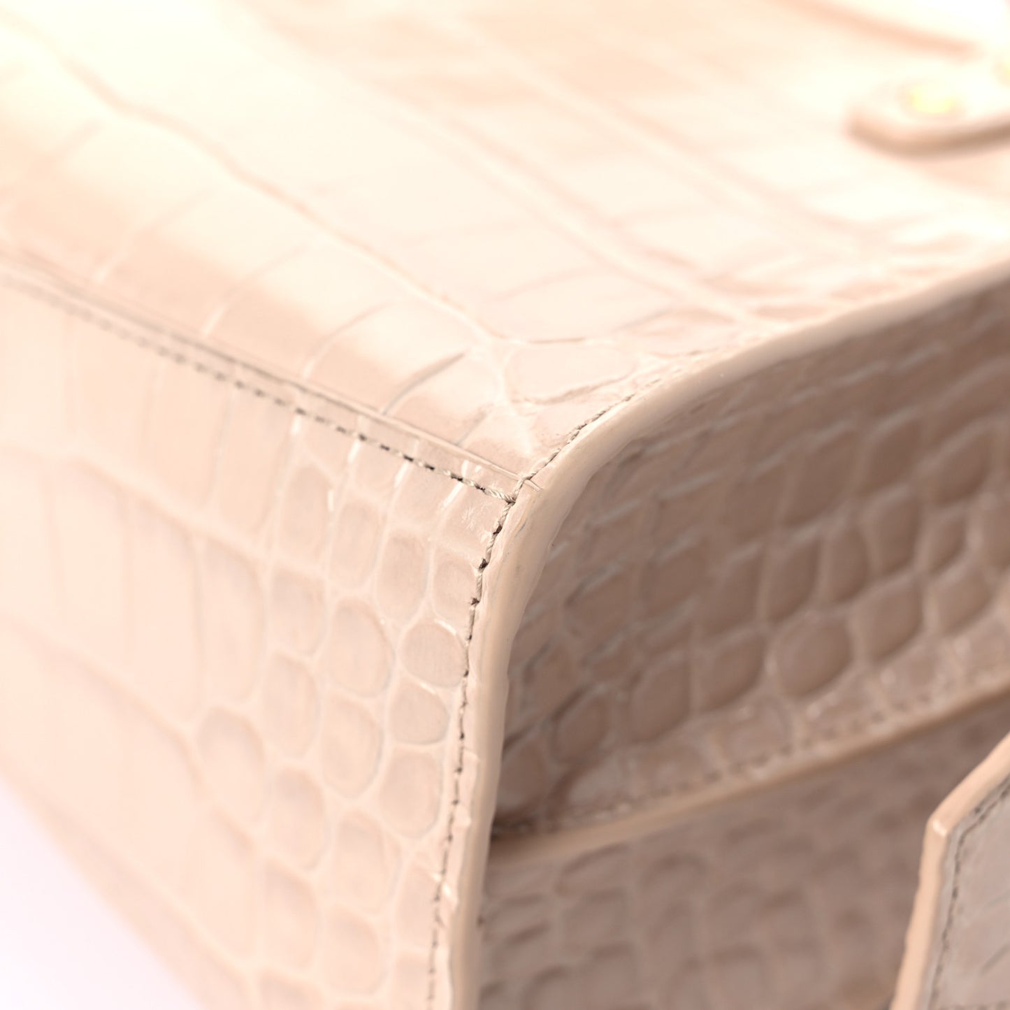 Shiny Supple Calfskin Crocodile Embossed Neo Classic Gold Hardware Mini City Light Beige