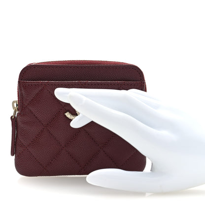Chanel Caviar Quilted Crystal Zip Card Holder Wallet Burgundy 2 of 8
