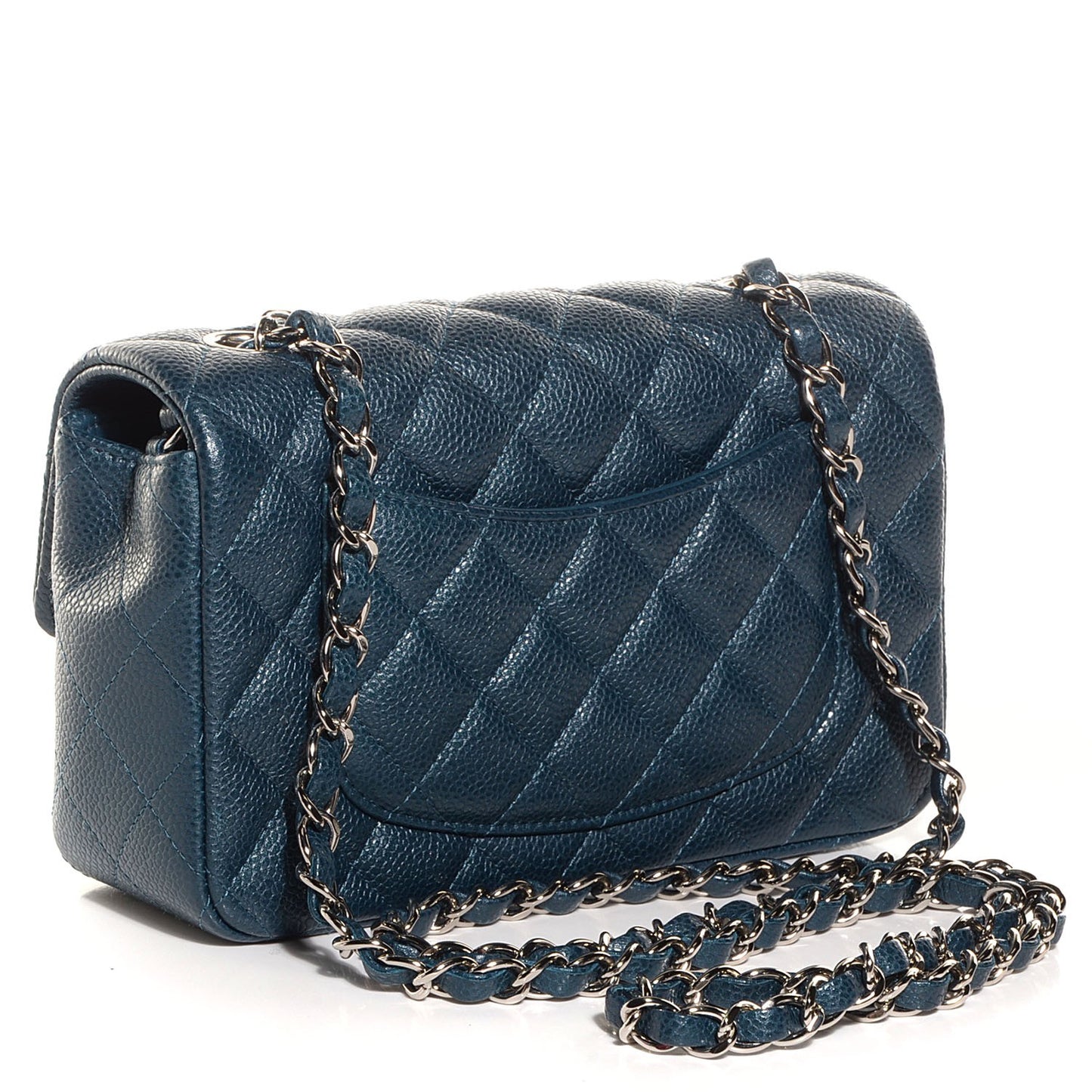 Pearly Caviar Quilted Mini Rectangular Flap Navy Blue