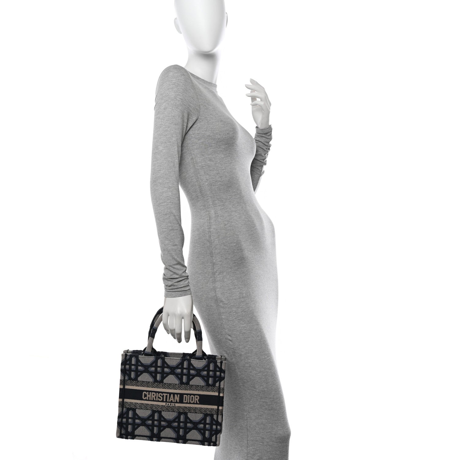 Christian Dior Canvas Macrocannage Embroidered Small Book Tote Beige Blue 2 of 10