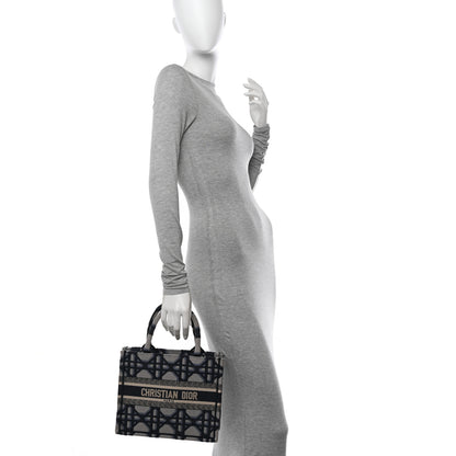 Christian Dior Canvas Macrocannage Embroidered Small Book Tote Beige Blue 2 of 10