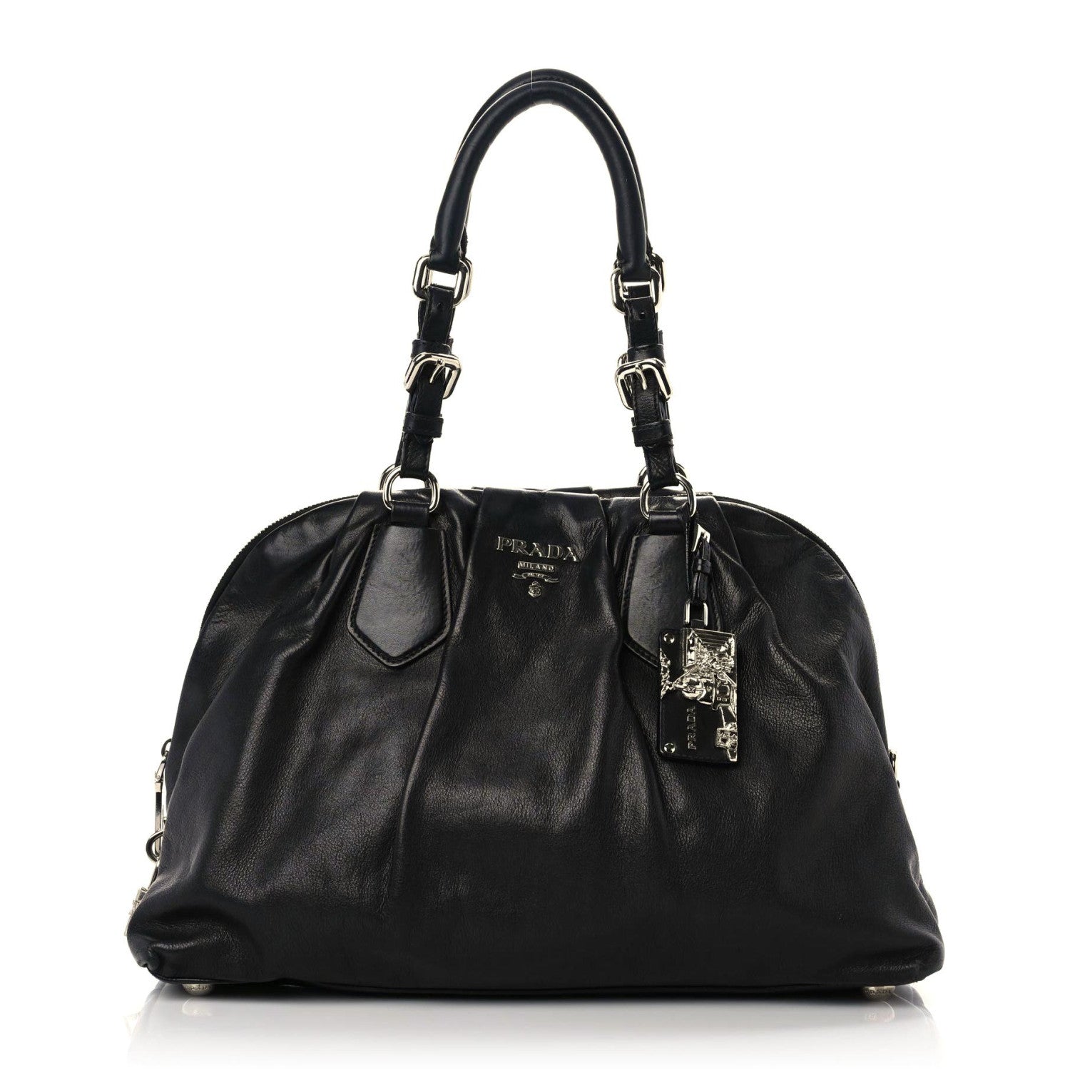Prada Soft Calf Pleated Tote Black 1 of 14