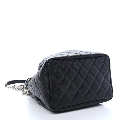 Chanel Caviar Flat Quilted CC Chain Bucket Drawstring Bag Black 4 of 9