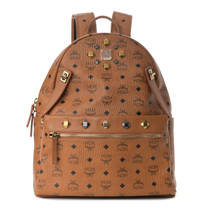 MCM Visetos Studded Medium Dual Stark Backpack Cognac 1 of 13
