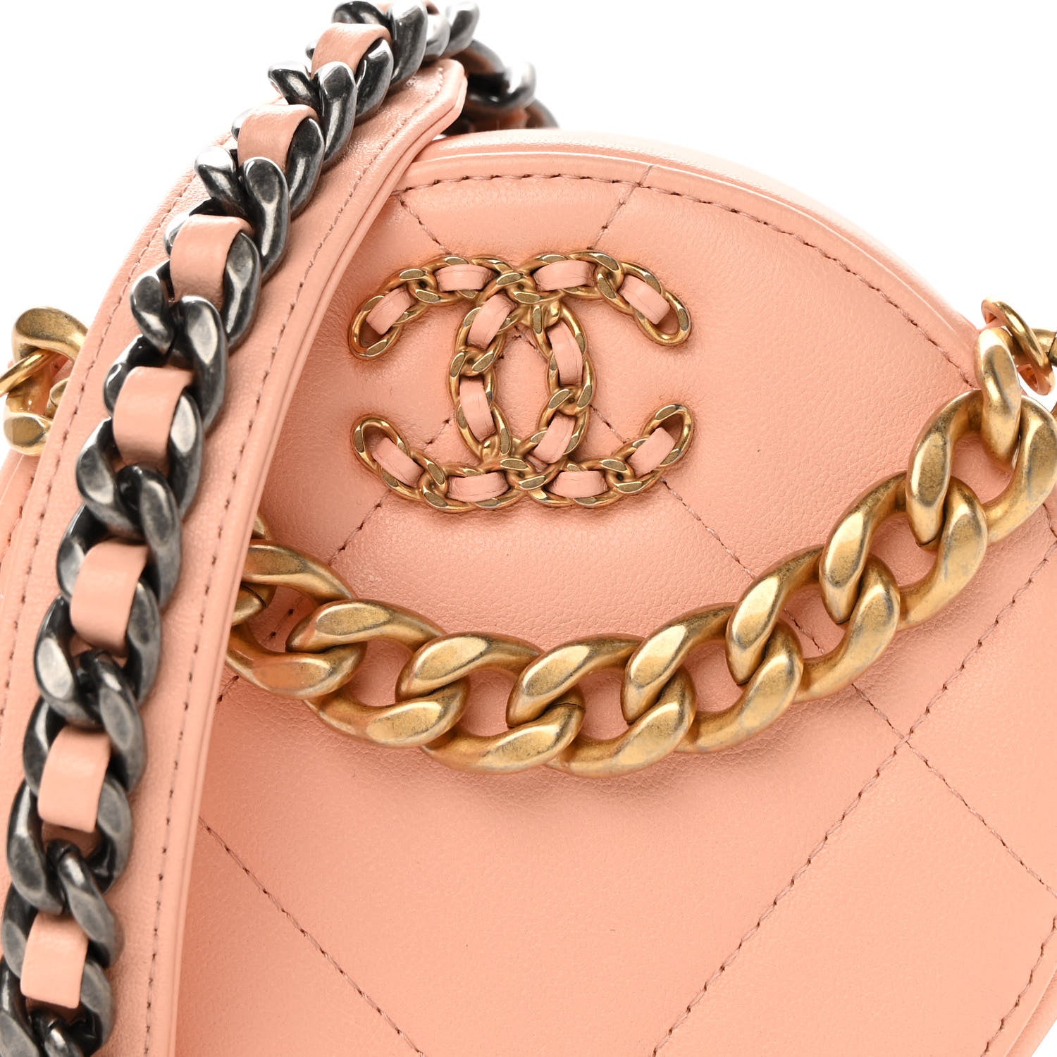 Chanel Lambskin Quilted Chanel 19 Round Clutch With Chain Light Orange 8 of 12