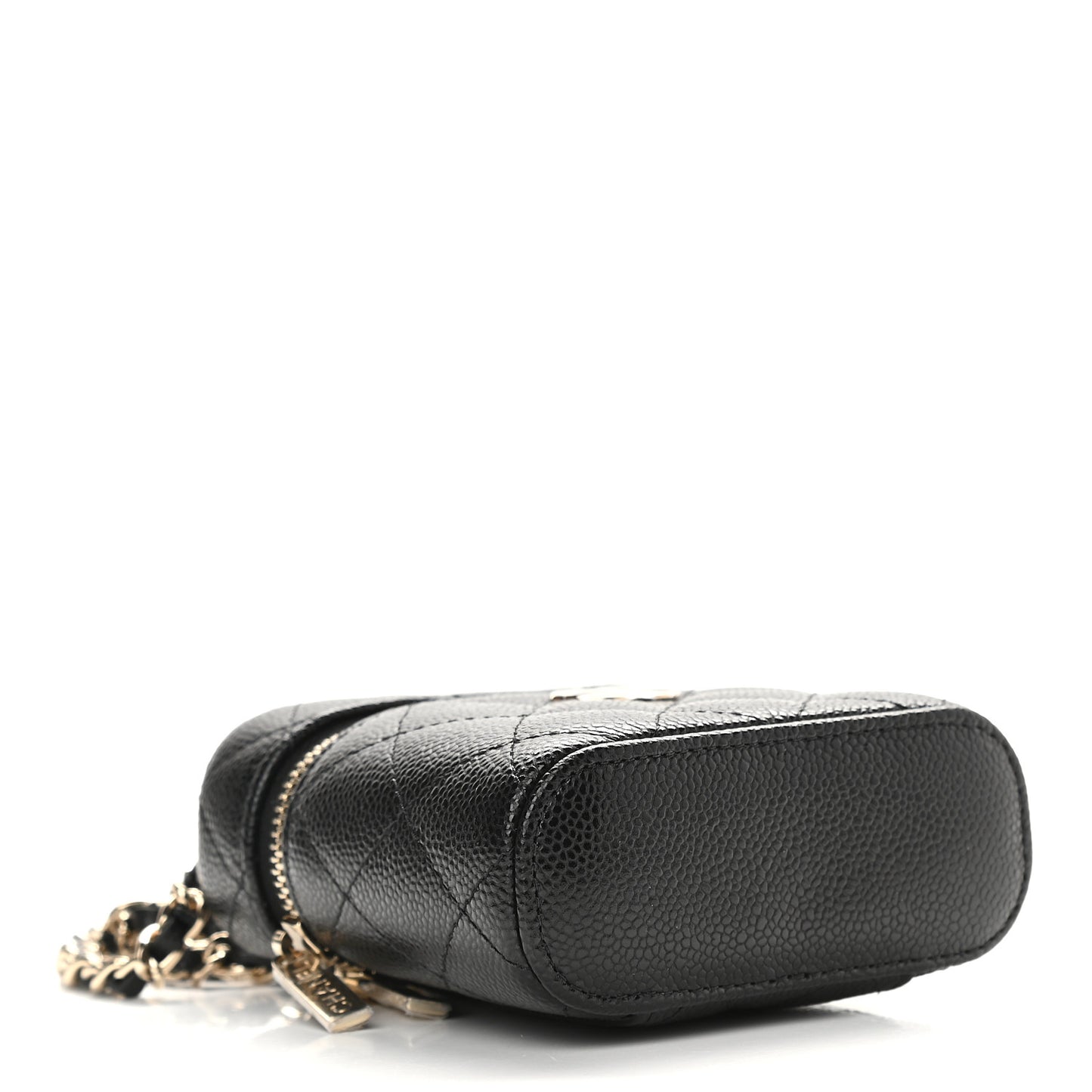 Caviar Quilted Small Handle With Care Vanity Case With Chain Black