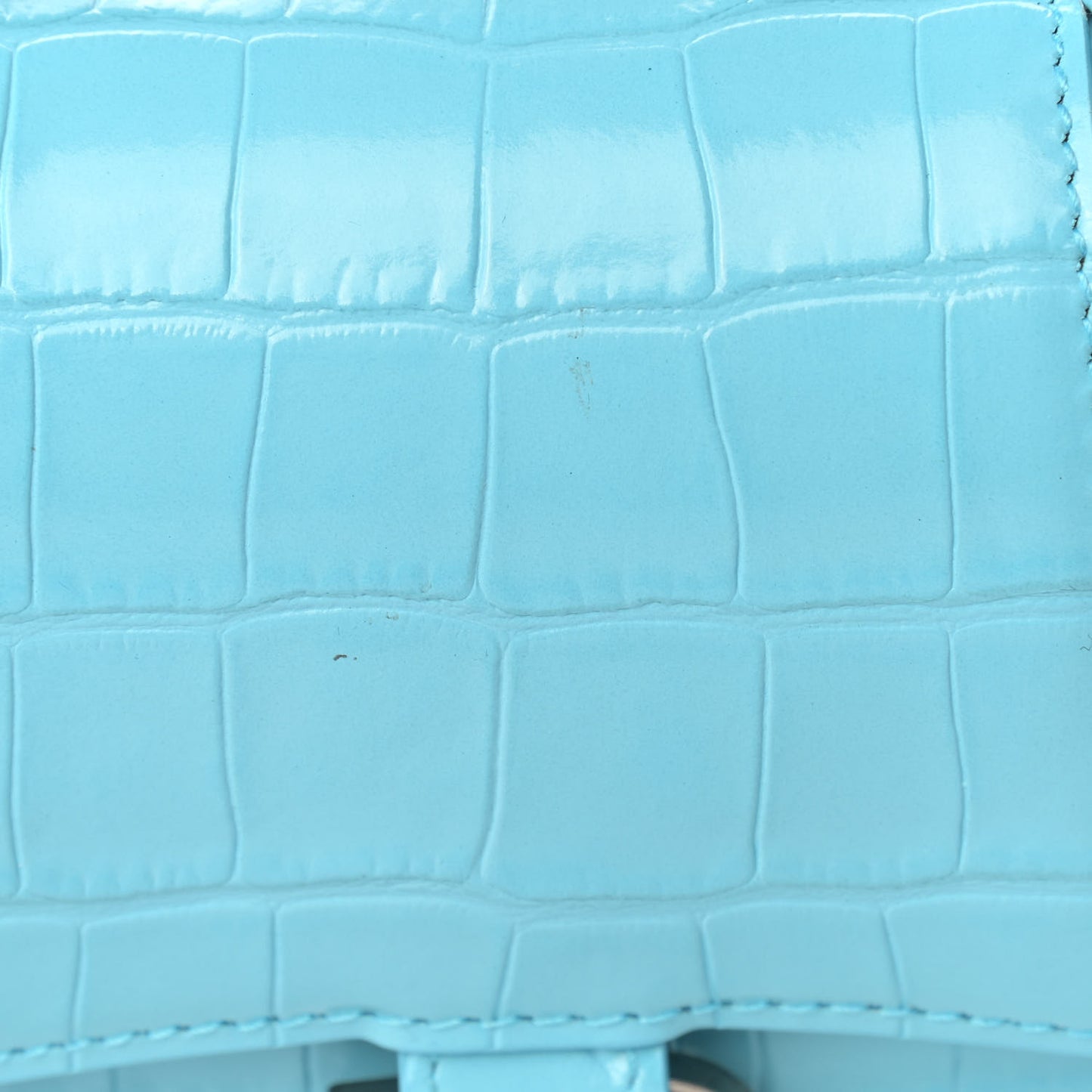 Shiny Calfskin Crocodile Embossed Hourglass Top Handle Bag XS Azur