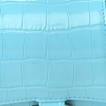 Balenciaga Shiny Calfskin Crocodile Embossed Hourglass Top Handle Bag XS Azur 11 of 11