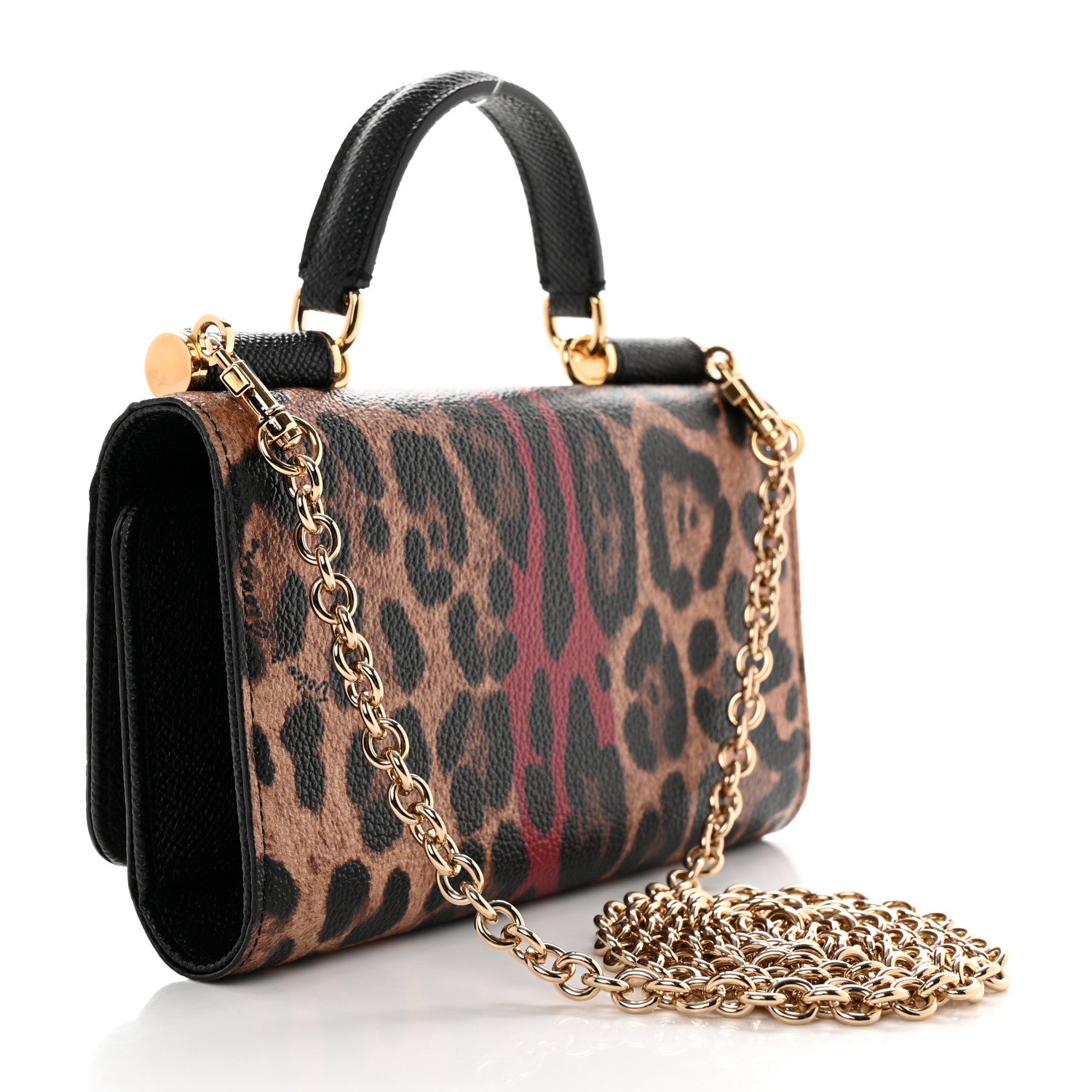 Dolce & Gabbana Dauphine Leopard Print Mini Miss Sicily Chain Phone Case Wallet Brown Black Red 3 of 11
