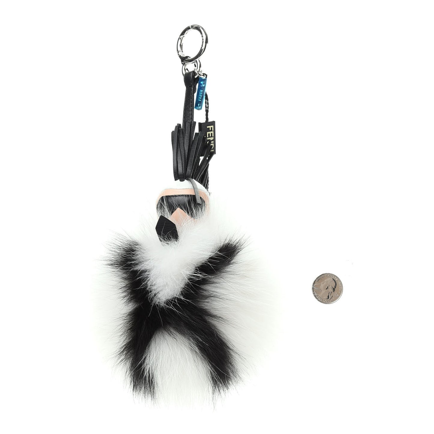 Lambskin Fox Fur Super Karlito Pom Pom Bag Charm Black White