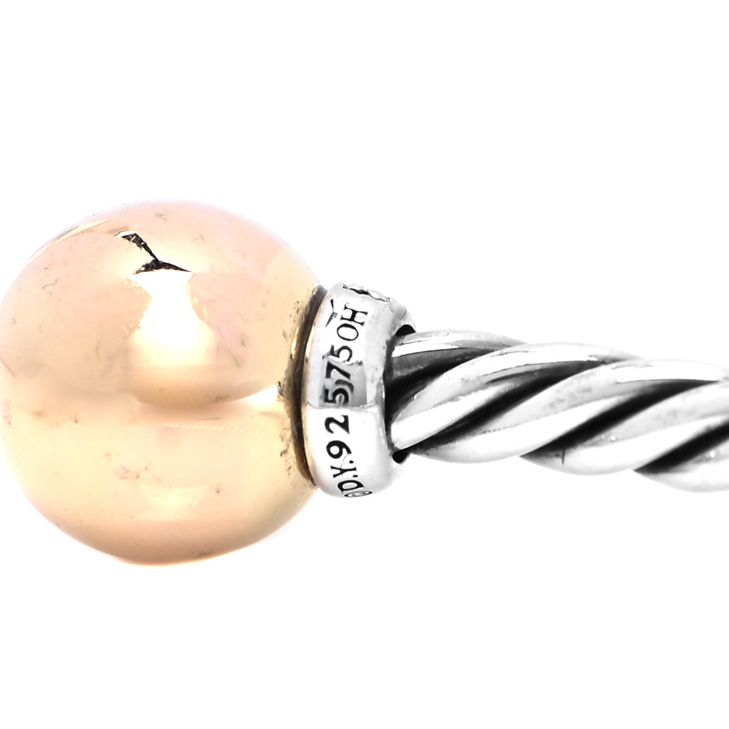 David Yurman Sterling Silver 18K Yellow Gold Diamond 9mm Solari Bead Bracelet 4 of 5