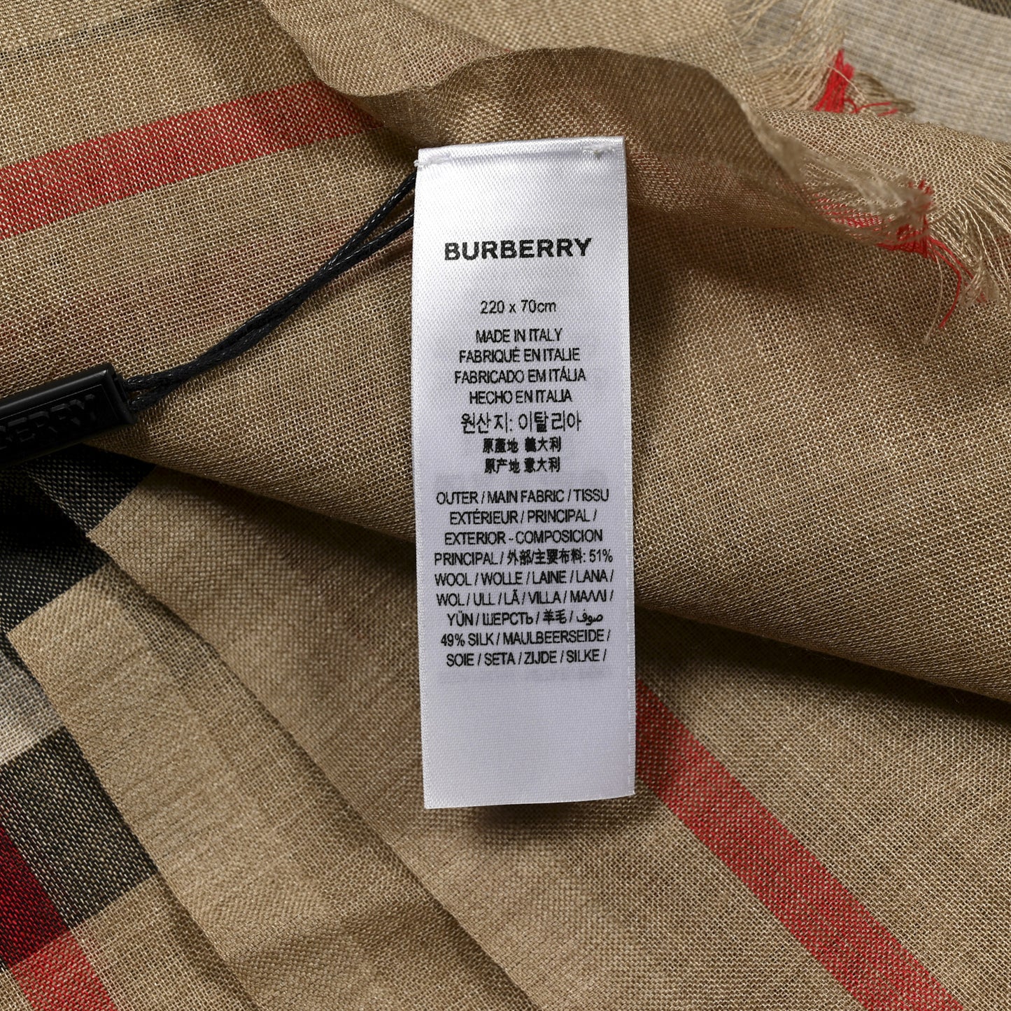 Wool Silk Gauze Giant Check Lightweight Scarf Camel