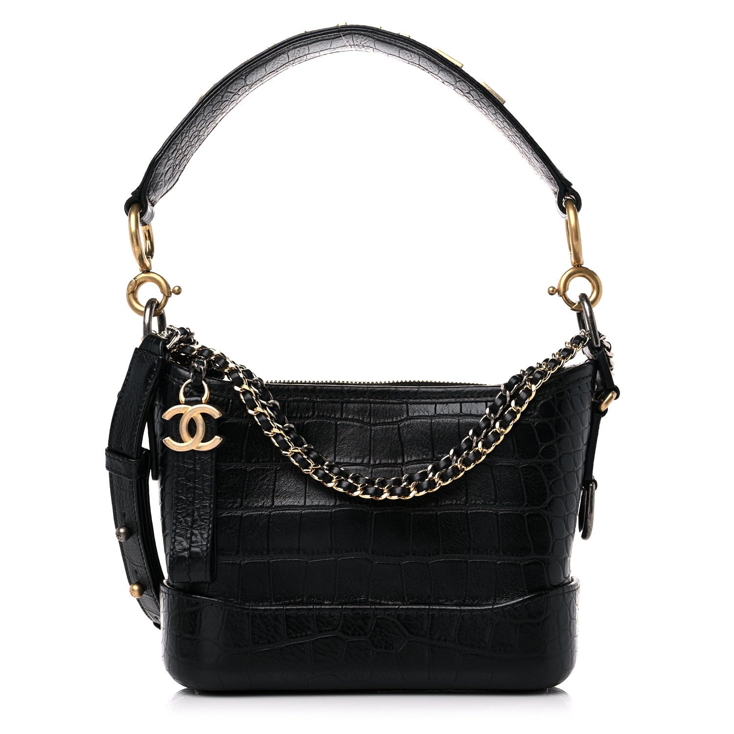 Chanel Calfskin Crocodile Embossed Small Gabrielle Cocodile Hobo Black 1 of 10