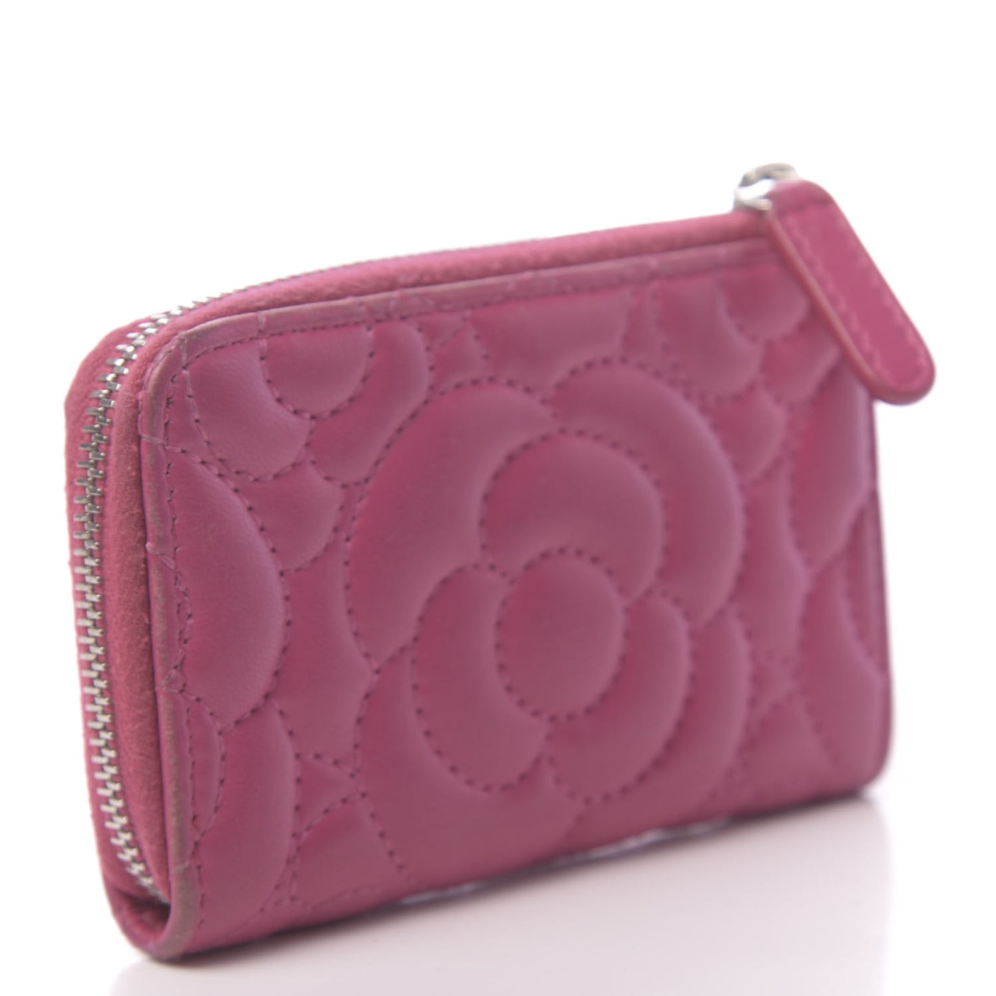 Lambskin Camellia Embossed Key Holder Case Fuchsia