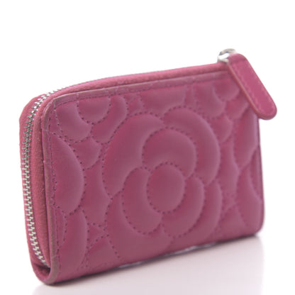 Chanel Lambskin Camellia Embossed Key Holder Case Fuchsia 3 of 11