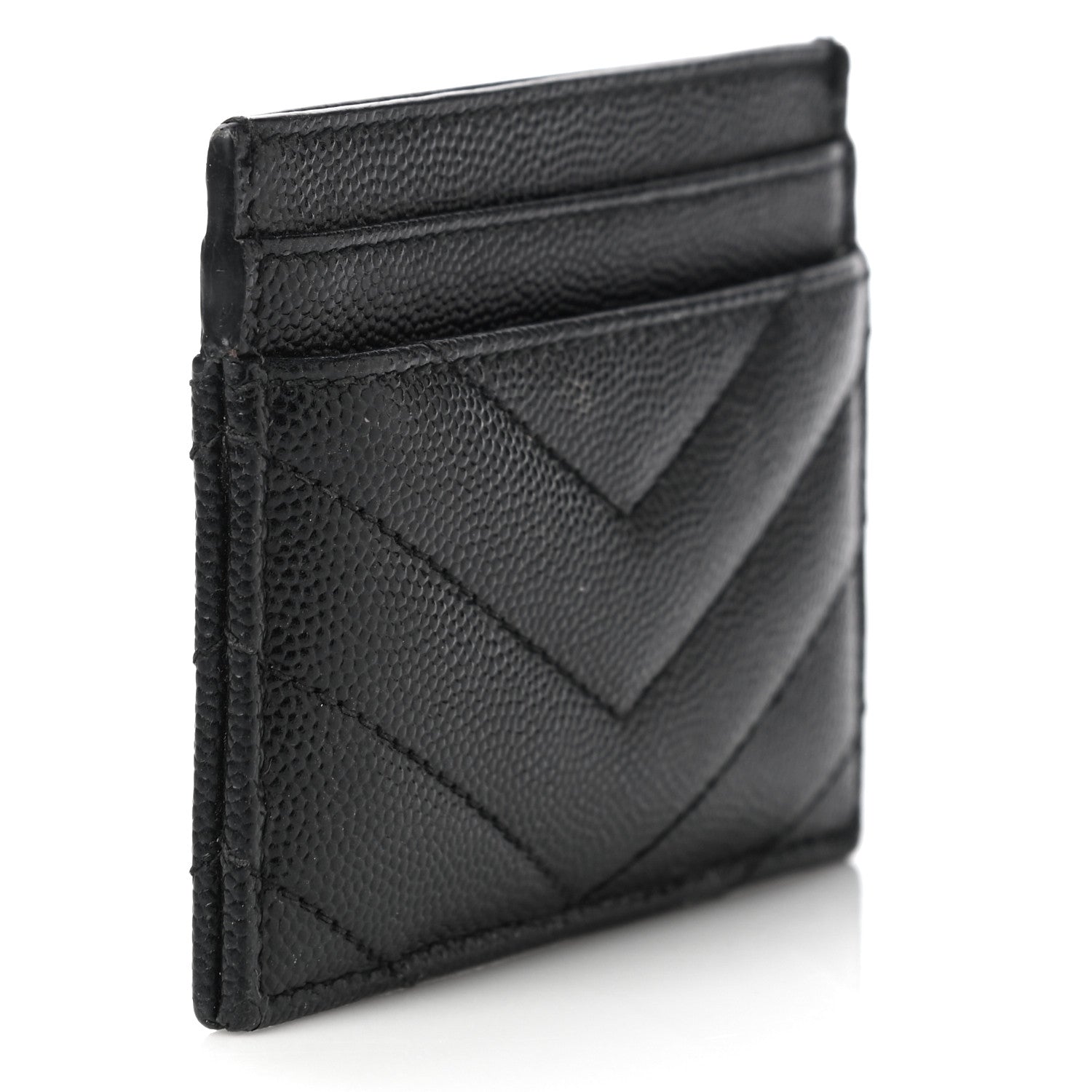 Saint Laurent Grain De Poudre Matelasse Chevron Monogram Credit Card Case Black 3 of 13