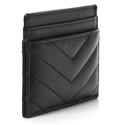 Saint Laurent Grain De Poudre Matelasse Chevron Monogram Credit Card Case Black 3 of 13