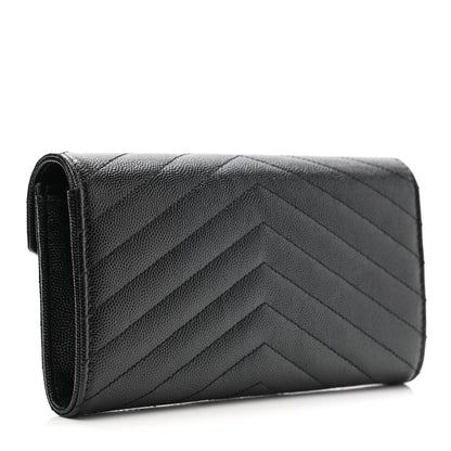 Saint Laurent Grain De Poudre Matelasse Chevron Monogram Flap Wallet Black 3 of 9
