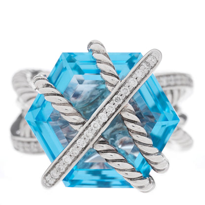 David Yurman Sterling Silver Diamond Blue Topaz 16mm Cable Wrap Ring 52 6 1 of 4